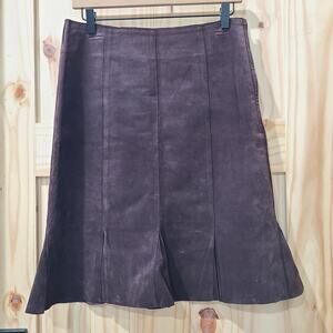 Karen Kane Lifestyle Brown Suede 100% Leather Flare Skirt Pleated Western Boho 4